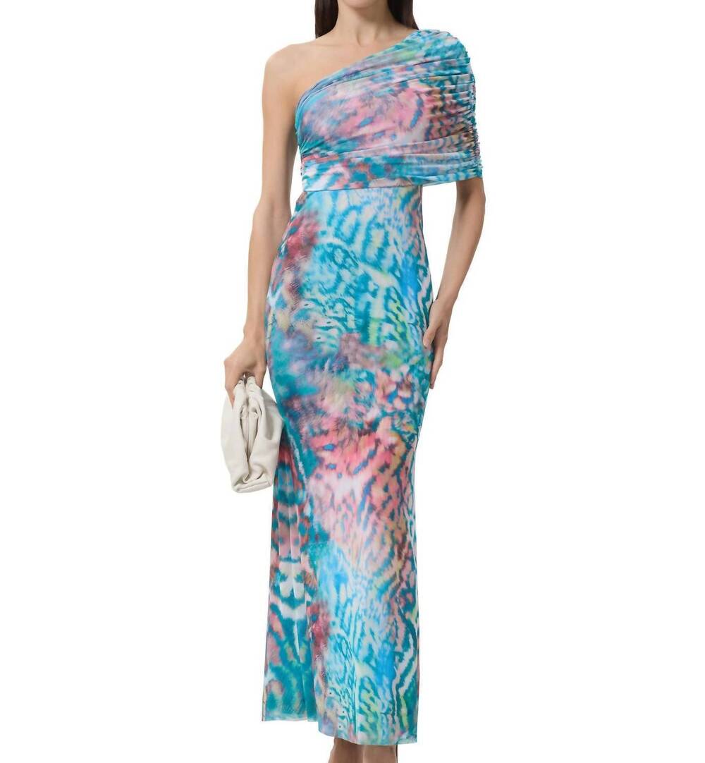 NEW AFRM mirabel one shoulder dress in pastel animal